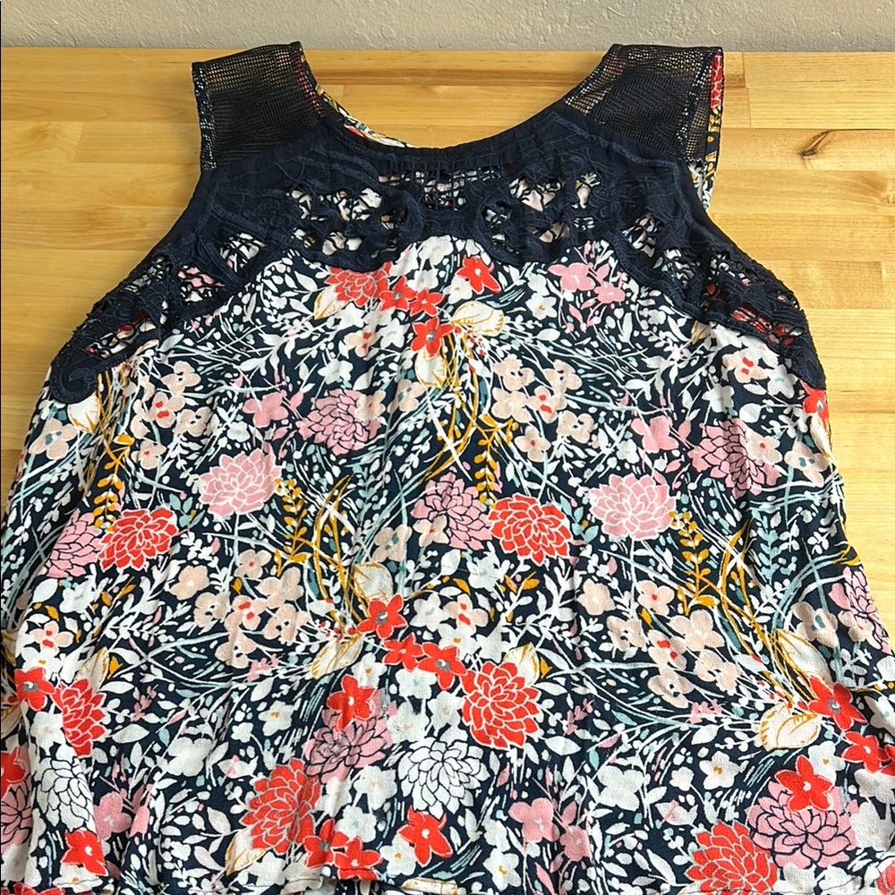 Floral Sleeveless Top with Lace Detail